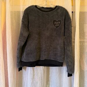 Nasty Gal Gray Fuzzy Sweater with Heart Patch